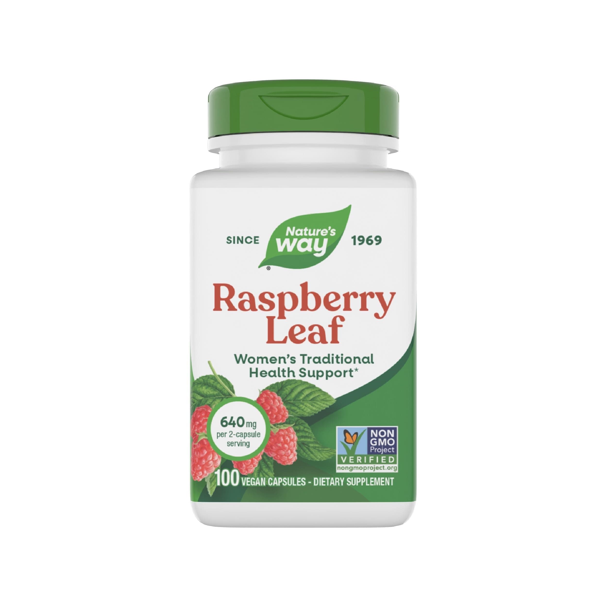 Raspberry Leaf, Traditional Support for Women's Health*, 640 mg per 2-Capsule Serving, Vegan, Non-GMO Project Verified, 100 Capsules (Packaging May Vary)