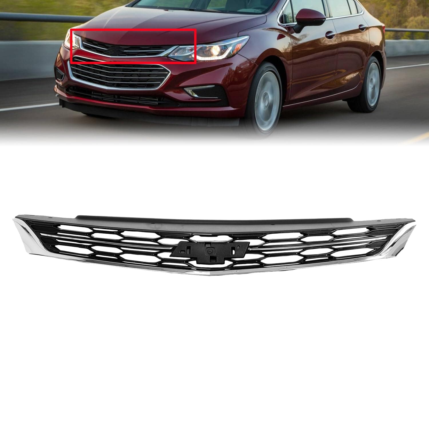 Front Bumper Upper Grille Grill Replacement for 2016-2018 Chevrolet Cruze Black