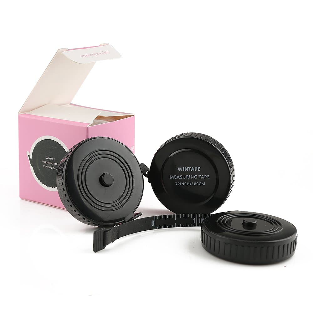 Wintape Phthalate&Lead Free 3pcs Retractable Compact Soft and Retractable Tape Measure 180cm 72'' - Box Packing Gift (Black)