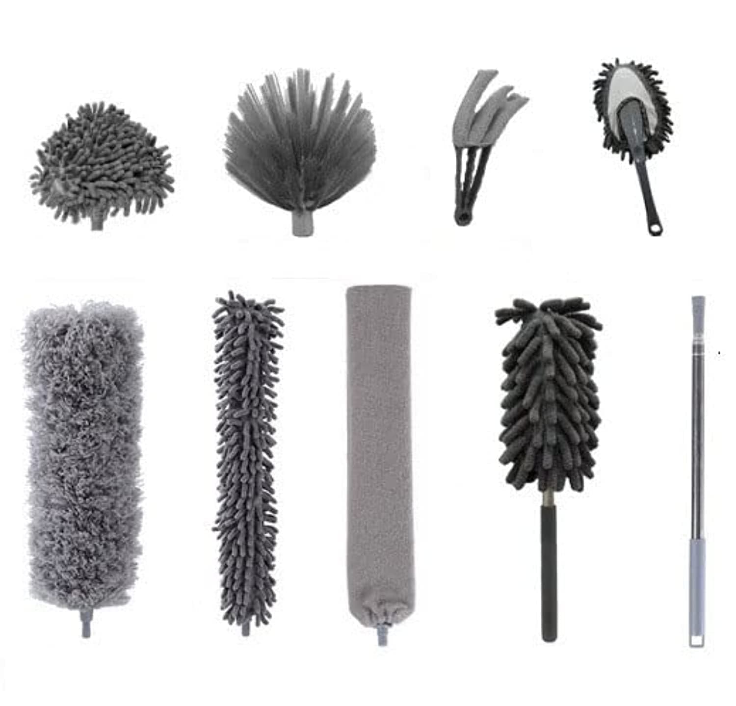 MIXDE 9 Pcs Microfiber Feather Duster with Extendable Pole, Feather Duster Reaching up to 100 Inches, Bendable and Washable Dusters for Cleaning Ceiling Fan,Ceiling, Blinds, Furniture