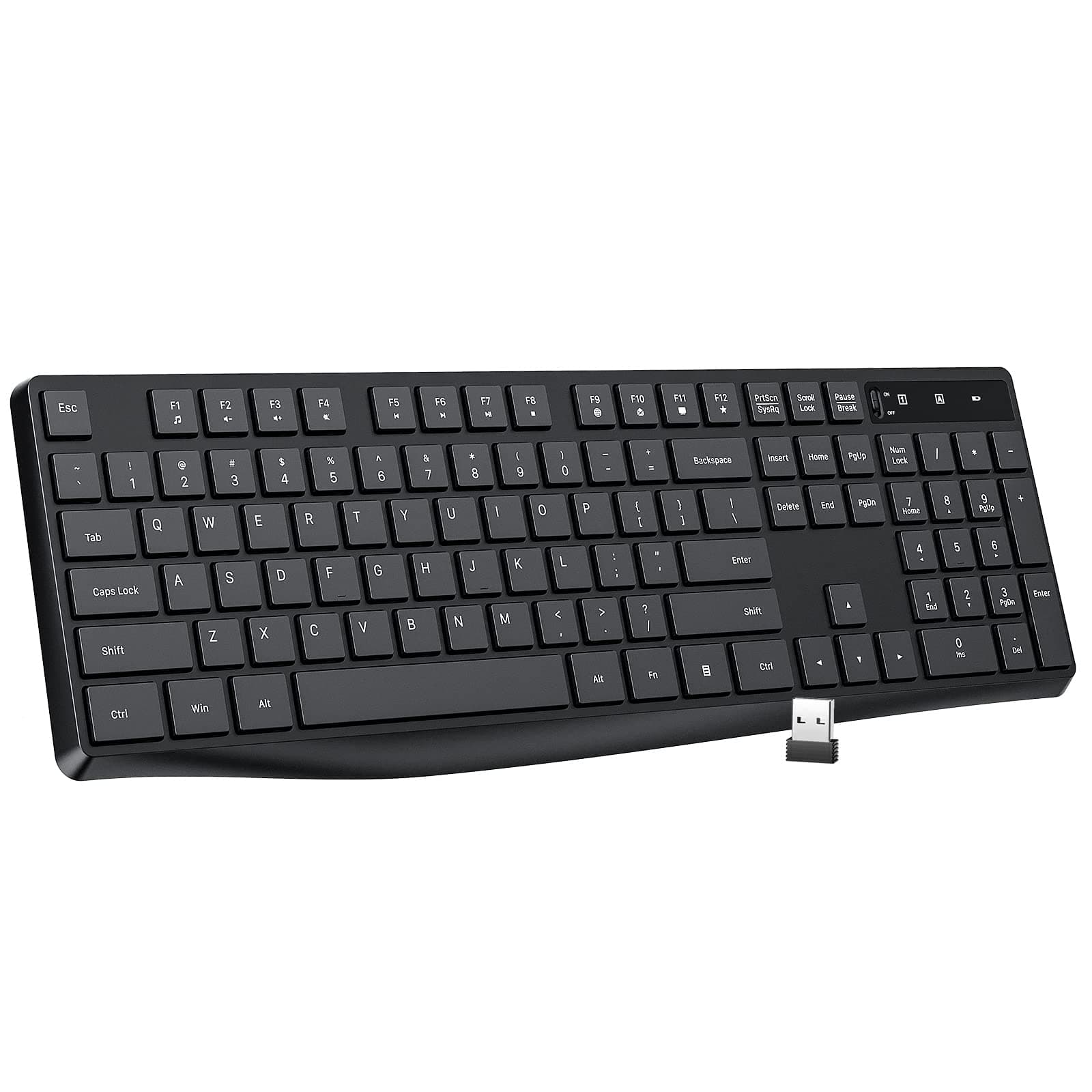 MK98 Wireless Keyboard, 2.4G Ergonomic, Computer Keyboard, Enlarged Indicator Light, Full Size PC Keyboard with Numeric Keypad for Laptop, Desktop, Surface, Chromebook, Notebook, Black
