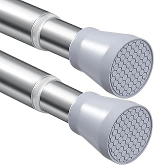 Tension Curtain Rod Silver Tension Rod 2pcs Spring Curtain Rod Non Slip Tension Rods For Windows 28 to 48 Inch No Drilling Adjustable Tension Rods of Curtain Window Closet Kitchen Wardrobe