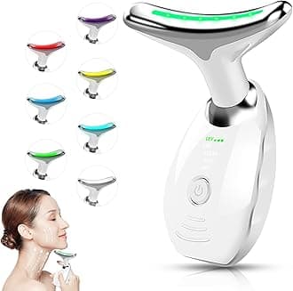 Facial Beauty Device, Face Massager Tool for Skin Care, Based on Triple Action LED, Thermal, and Vibration Technologies, Red and Blue LED Light, 7 Color Led Face and Neck Massager for Home Use