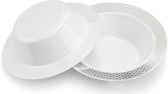 " OCCASIONS " 120 Pieces Plate Pack, Heavyweight Disposable Wedding Party Plastic Dessert Ice Cream Bowls (6 oz Ice cream bowls, Diamond in White & Silver)