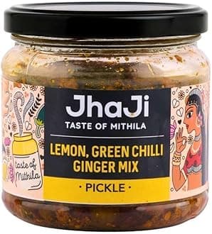 JhaJi - Taste of Mithila Lemon, Ginger & Green Chili Mixed Pickle| Tangy, Sou...