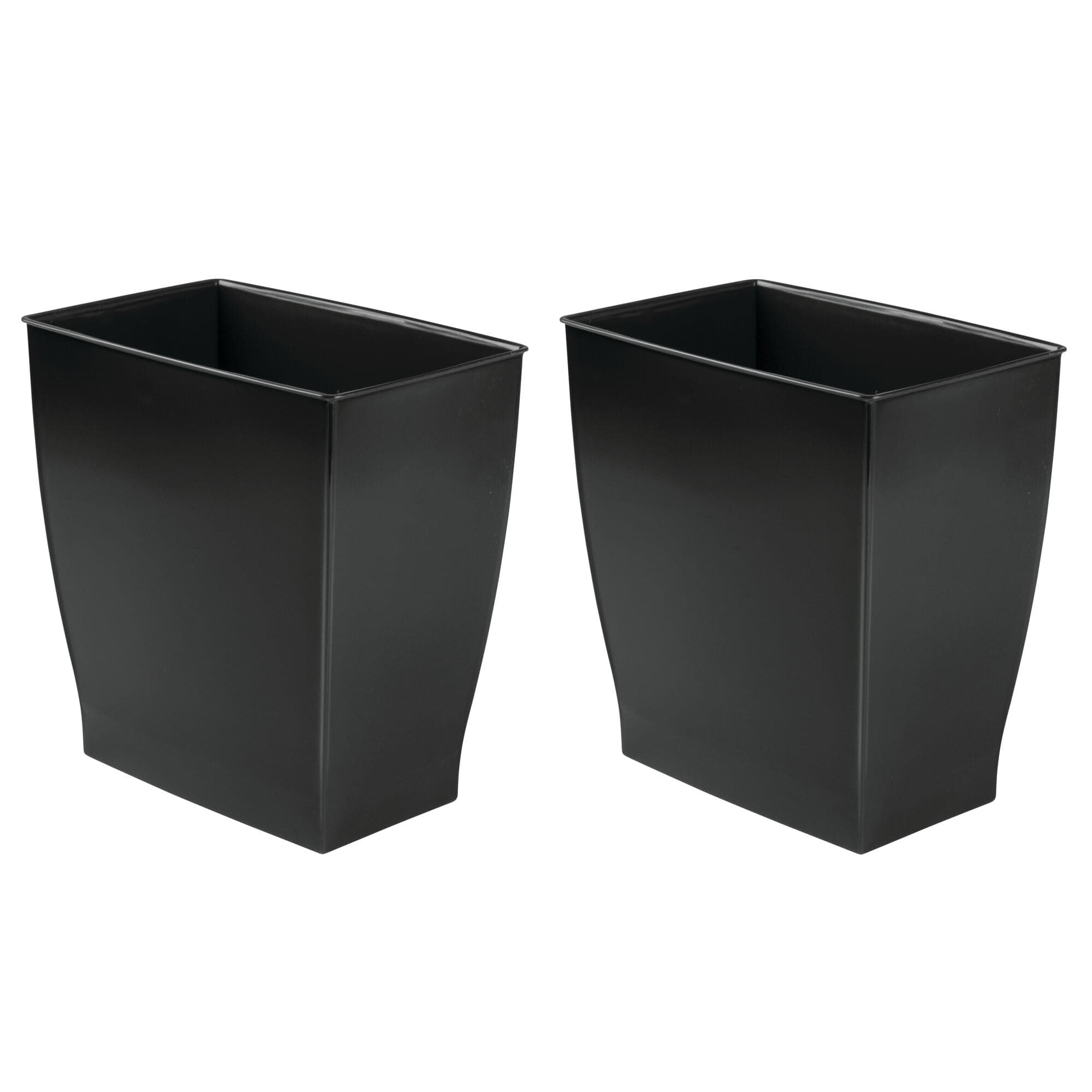 Small Plastic Bathroom Trash Can, Slim Rectangle Garbage Bin for Bedroom, Office, Dorm, 2-Pack, Black