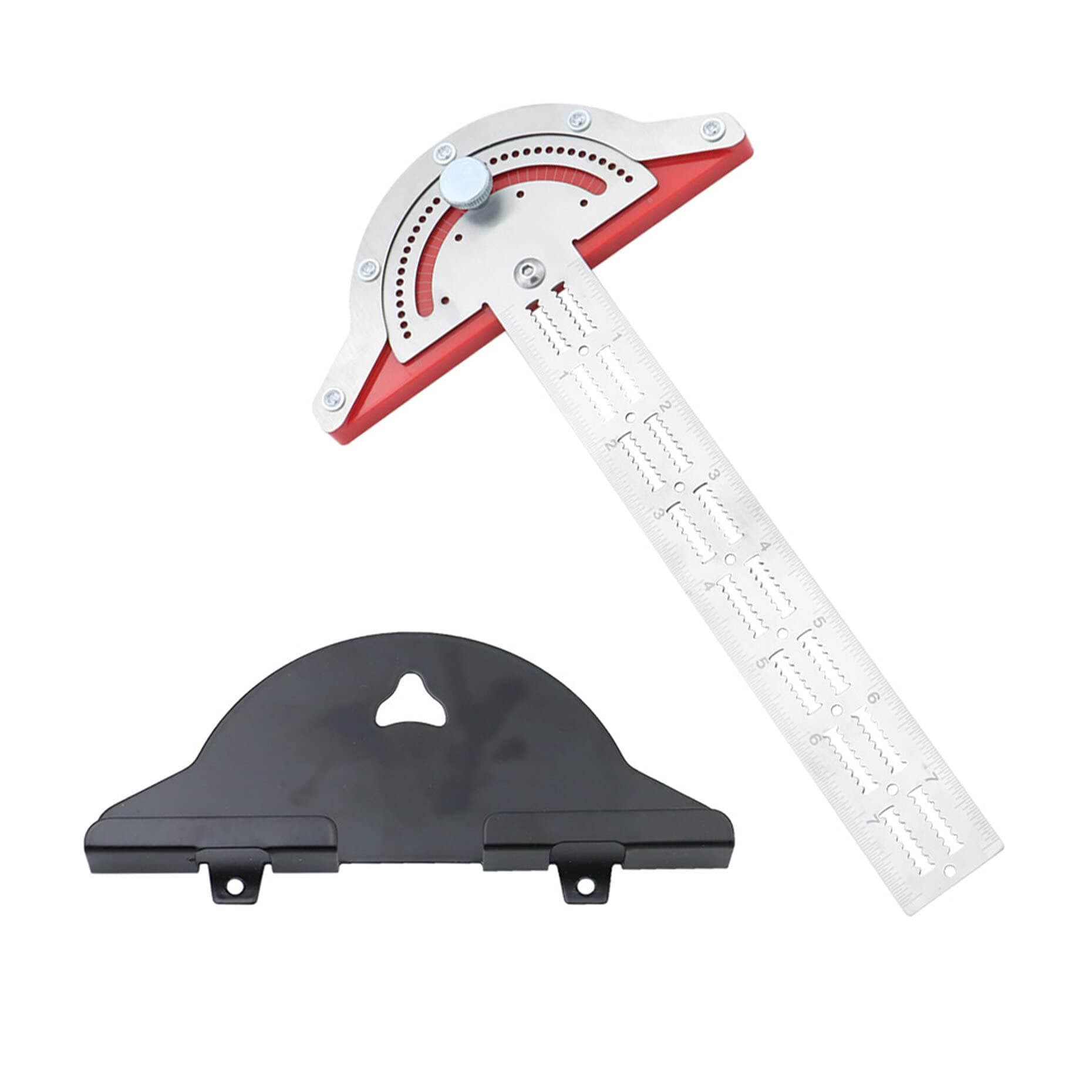 kimllier 10 Inch Woodworking Edge Ruler Protractor Adjustable Straight Ruler with Wall Hanging Storage Rack