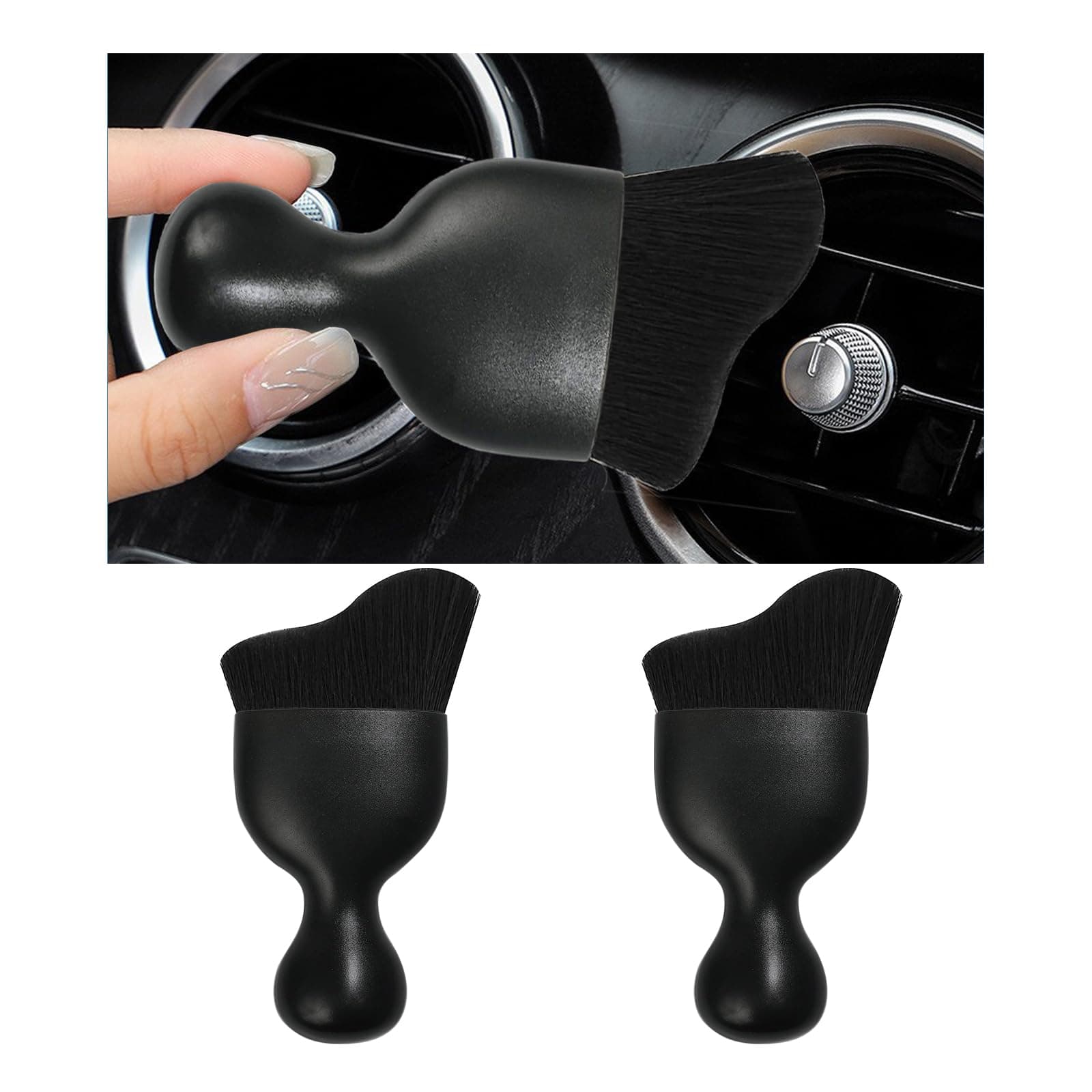 2PCS Car Interior Dust Brush, Soft Scratch Free Auto Detailing Brushes, Universal Vehicle Interior Cleaning Tool for Automotive Dashboard, Air Vents, Leather (Black)