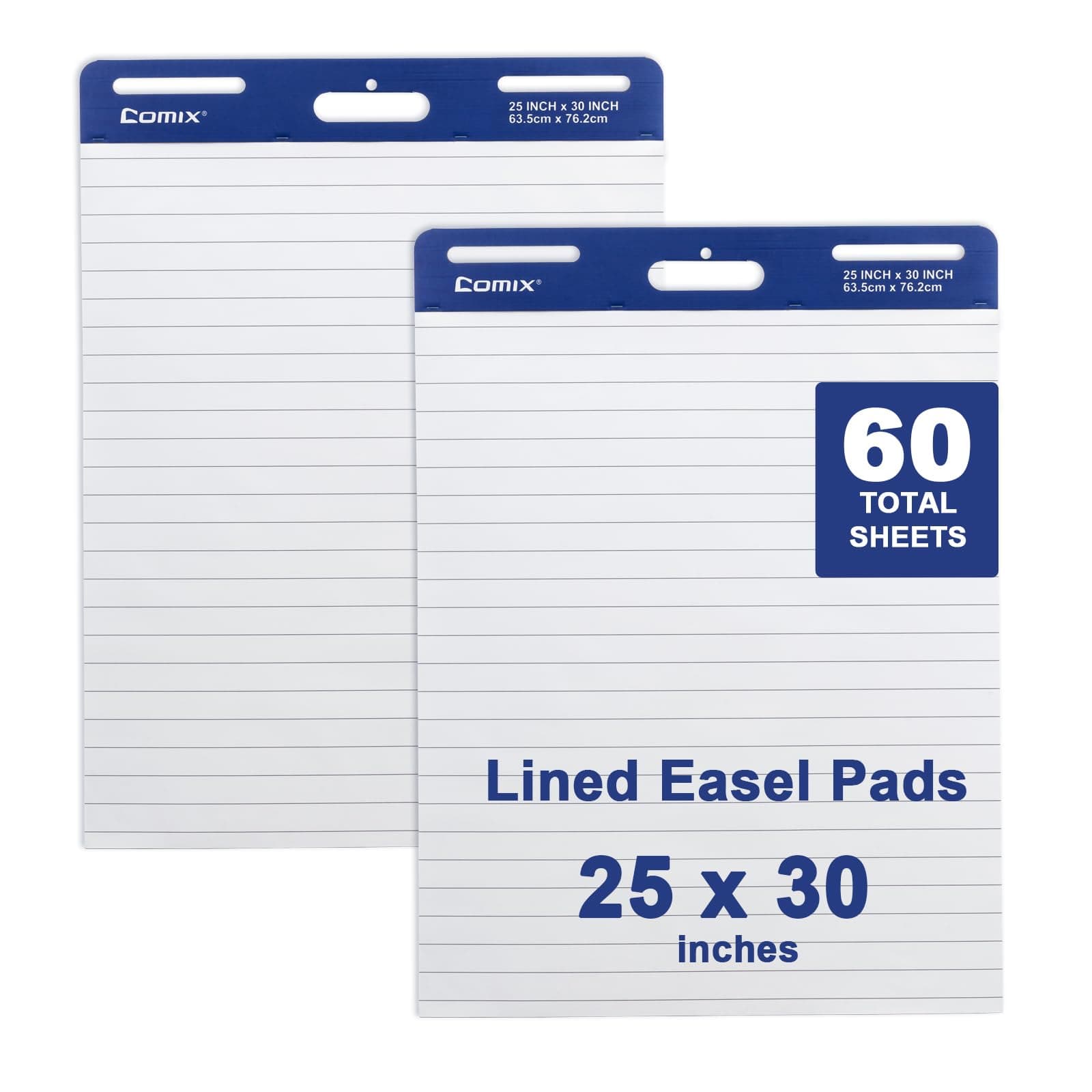 Lined Sticky Easel Pad, 25 x 30 Inches Flip Chart Paper for Teachers, Large Self Stick Easel Paper, 30 Sheets/Pad, 2 Pads/Pack