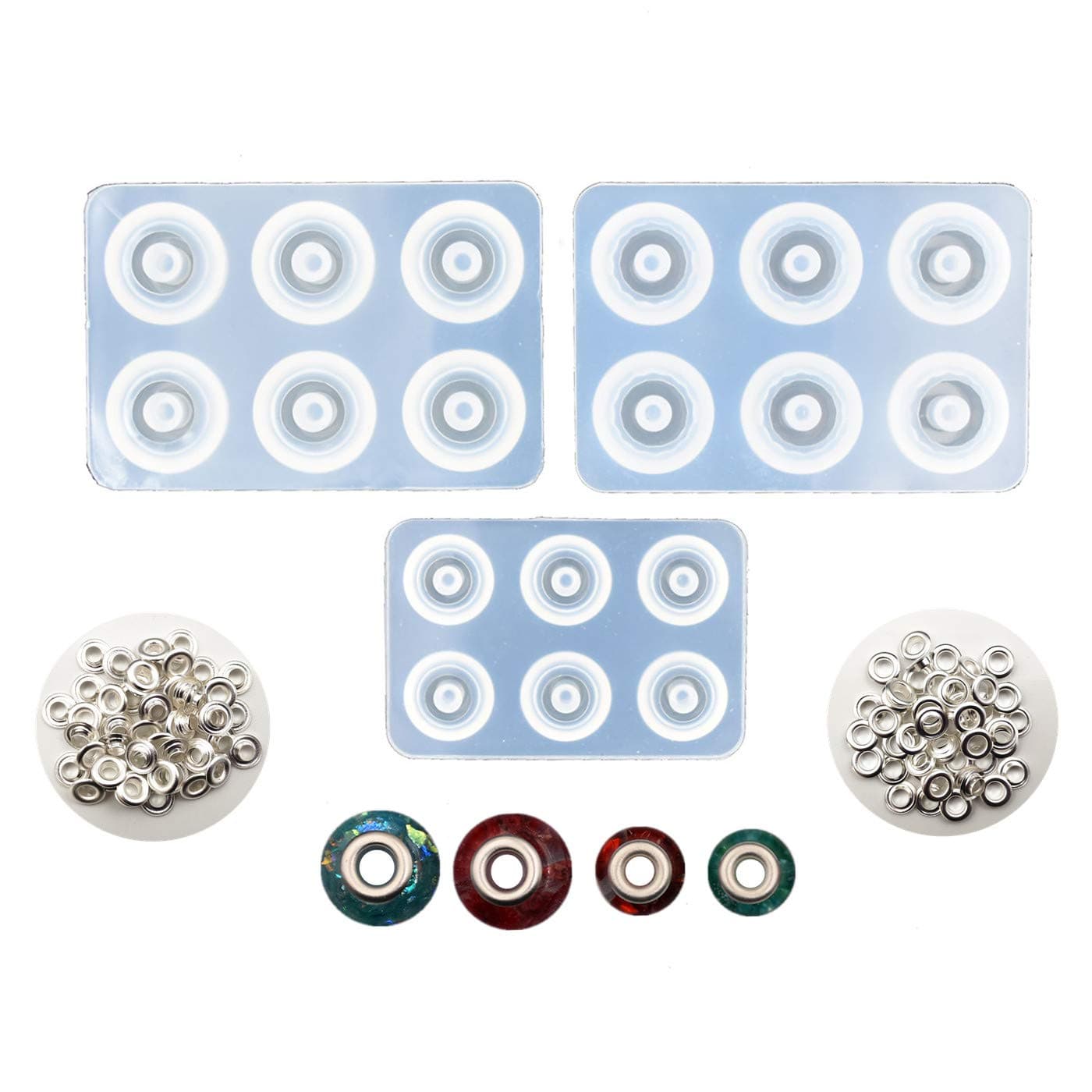 3Pcs Resin Flat Round Bead Mold Big Hole Beads Casting molds Silicone Mould Metal core Included (3pcs Big Hole Beads)
