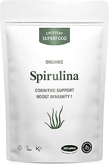 Organic Spirulina Tablets (360 Tablets) Raw Cold Pressed Spirulina Algae Certified Vegan & Kosher
