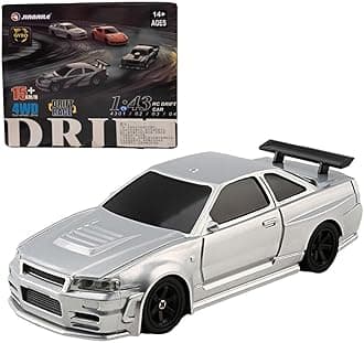 FunXylophy RC Sport Racing Drift Car, 1/43 Scale 2.4G 15KM/H Full Proportional RC Electric Mini Racing Drift Car Model with Lights Kit and Drift Tires (Silver Gyroscope RTR Version)