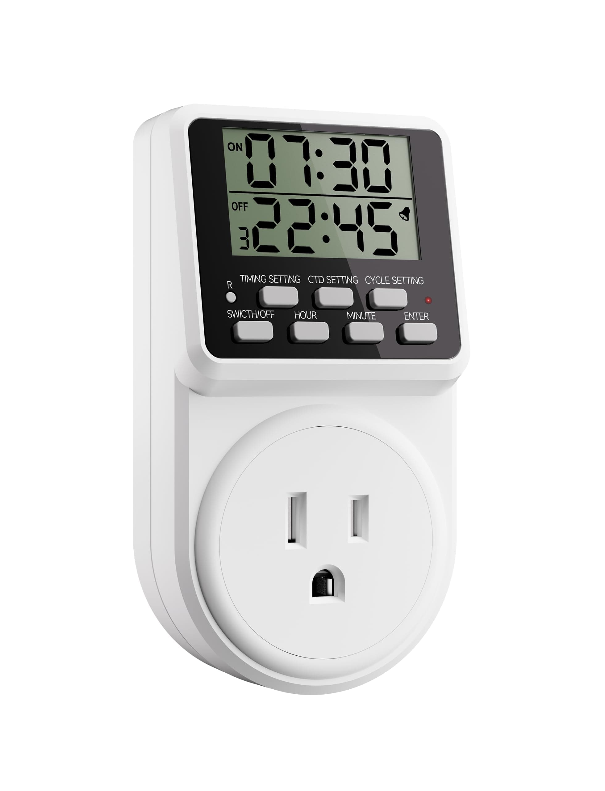 Digital Infinite Repeat Cycle Timer Plug, 24-Hour Programmable Indoor Timed Power Switch with Countdown Delay On/Off (120V, 15A)