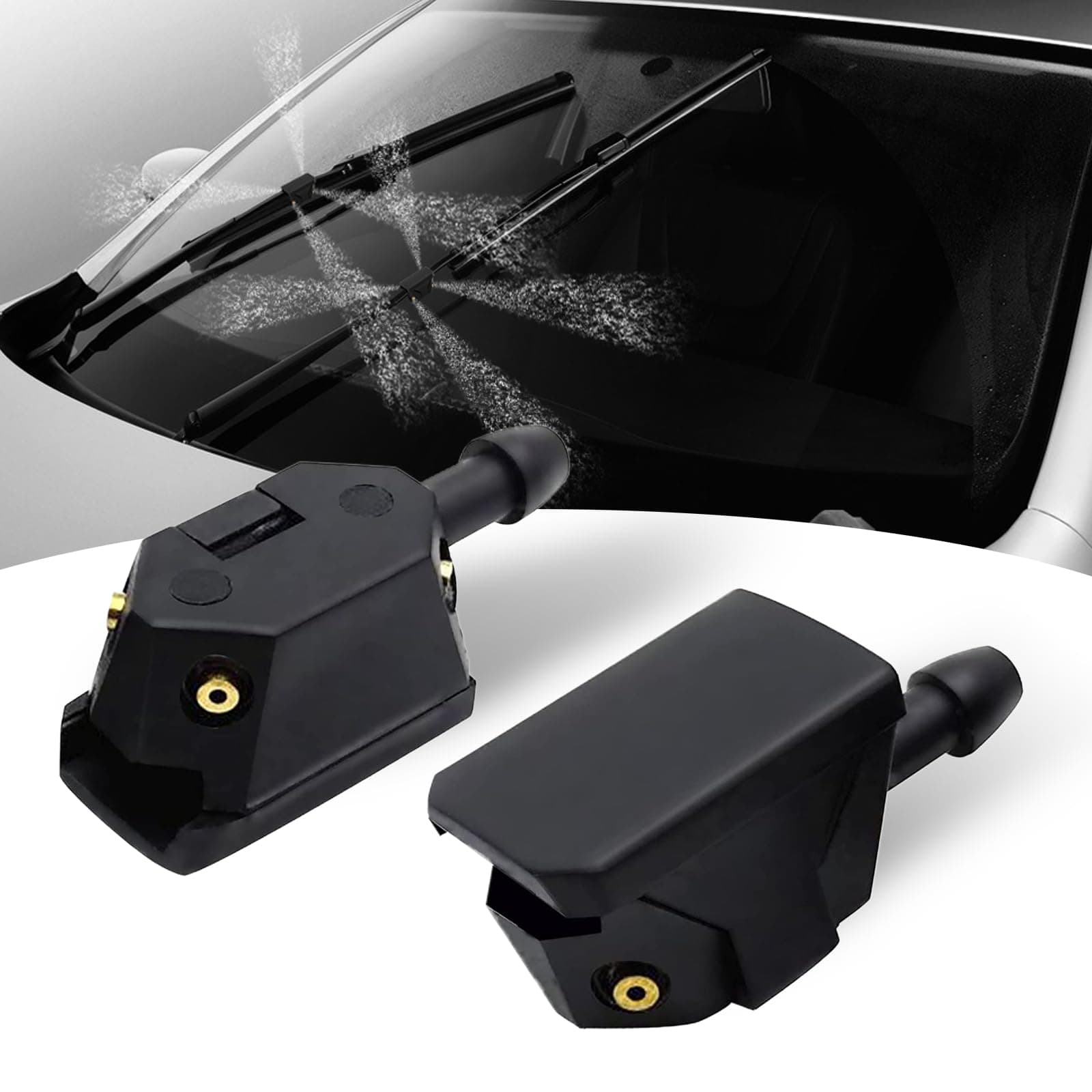 Pack-2 Car Windshield Washer Nozzles, Universal Arm Mounted Jets Nozzles 4-Way, Windshield Wiper Sprayer Nozzle Jet, Washer Nozzle Replacement (Black)