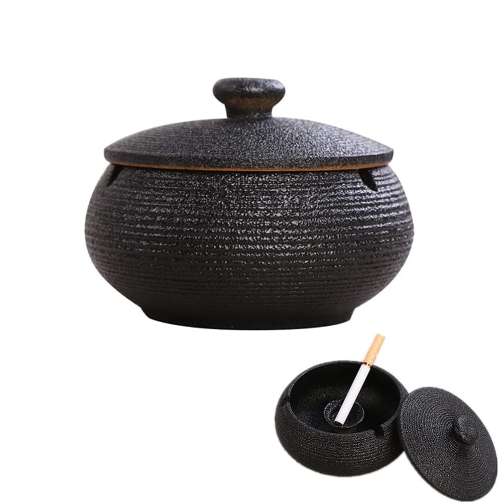 Beauenty Ceramic Ashtray,With Lids Windproof Cigarettes Ash Tray,Cigarette Ashtray For Lndoor Or Outdoor Terrace Use,Cigar Ash Holder For,Desktop Smoking Ash Tray For Home Office Decoration
