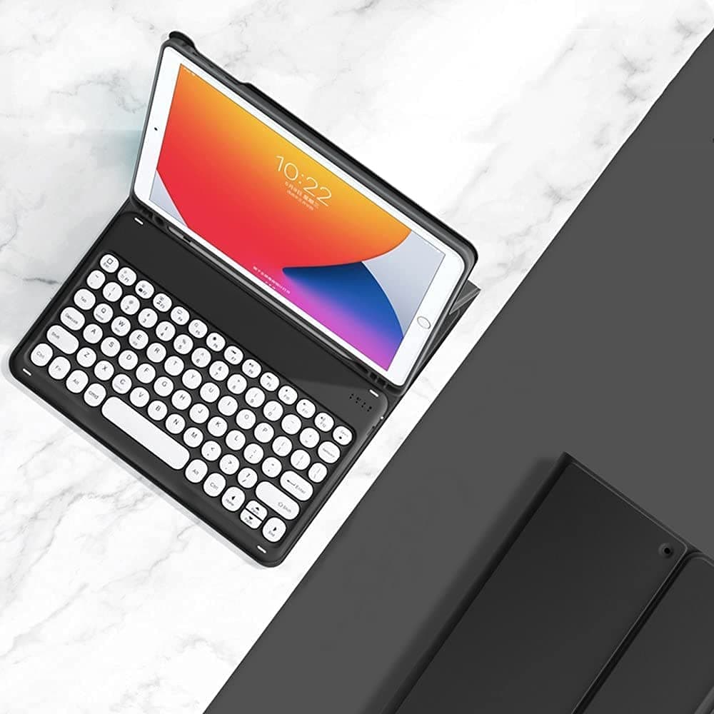 Keyboard Case for Galaxy Tab A8 10.5 Inch 2022 Model (SM-X200/X205/X207) - Slim Leather Folio Cover with S Pen Holder - Magnetically Wireless Detachable Keyboard - Round Keys (Black)