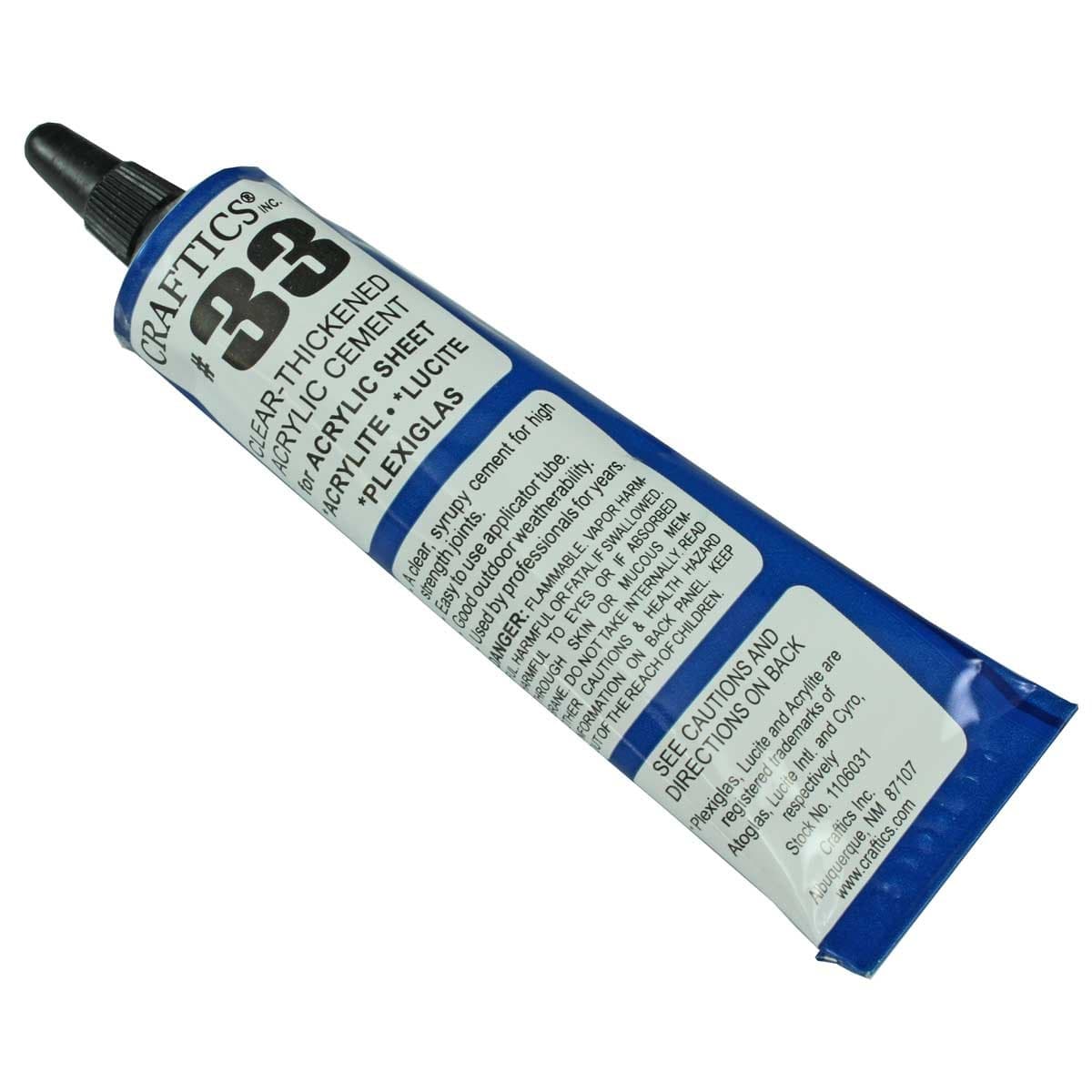Craftics #33 Thick Acrylic Cement | Solvent Weld for Acrylic, PVC & Styrene | Dries Clear | 1.5 oz