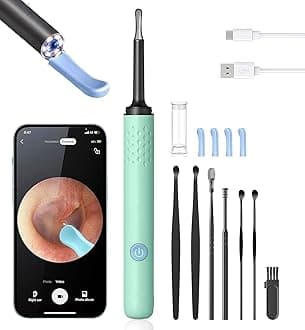 Ear Wax Removal Tool Camera - Ear Cleaner with Camera, Hassle Instant Removes Ear Wax,1080P HD Camera Lens & 7 Pcs Ear Set - Ear Cleaning Kit with 4 Ear Pick(Green)
