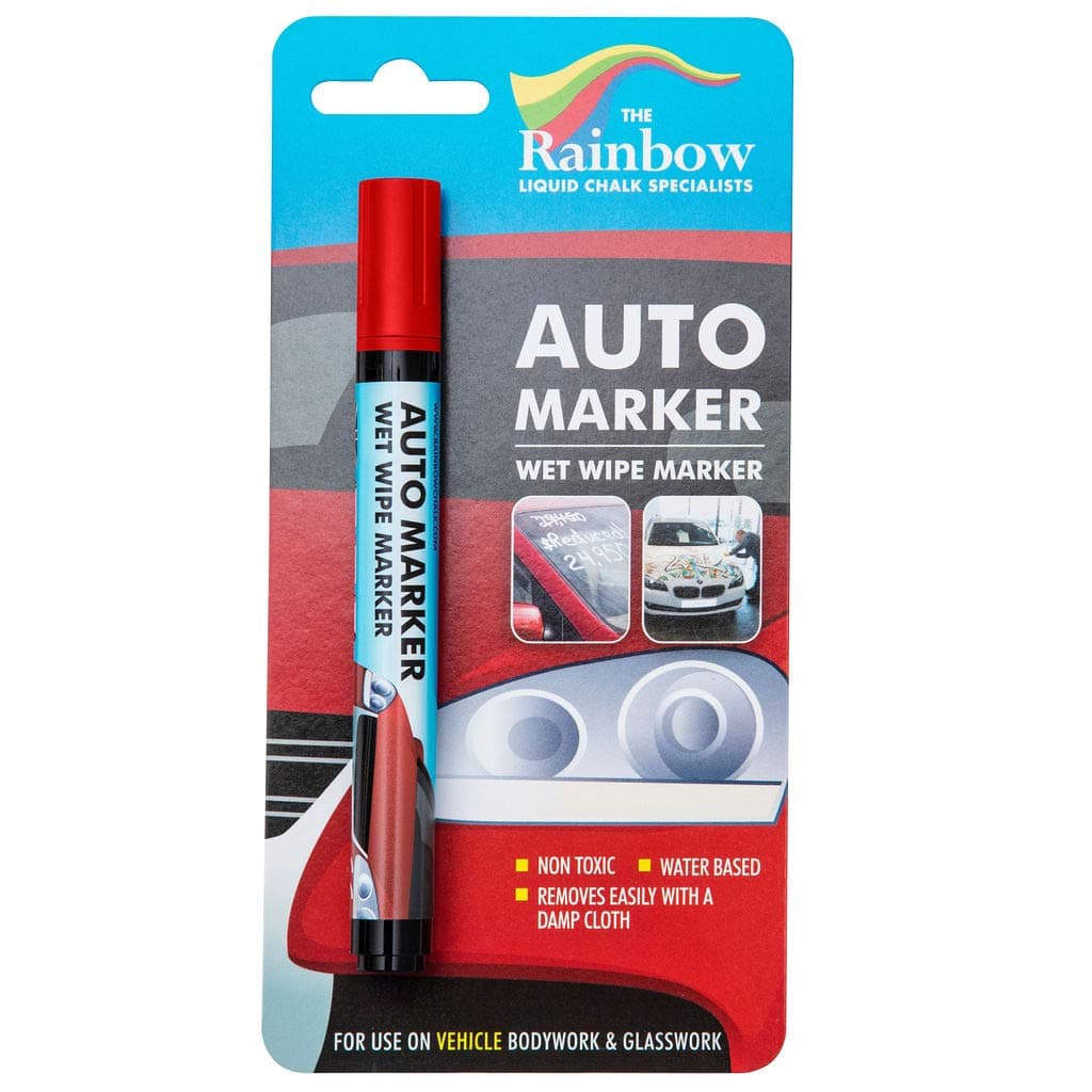 RAINBOW CHALK MARKERS LTD RED AUTO MARKER - REMOVABLE PAINT FOR AUTO BODY PANELS AND WINDSCREENS WET WIPE NON PERMANENT WINDSCREENS WATER PROOF WET WIPE DISPLAY