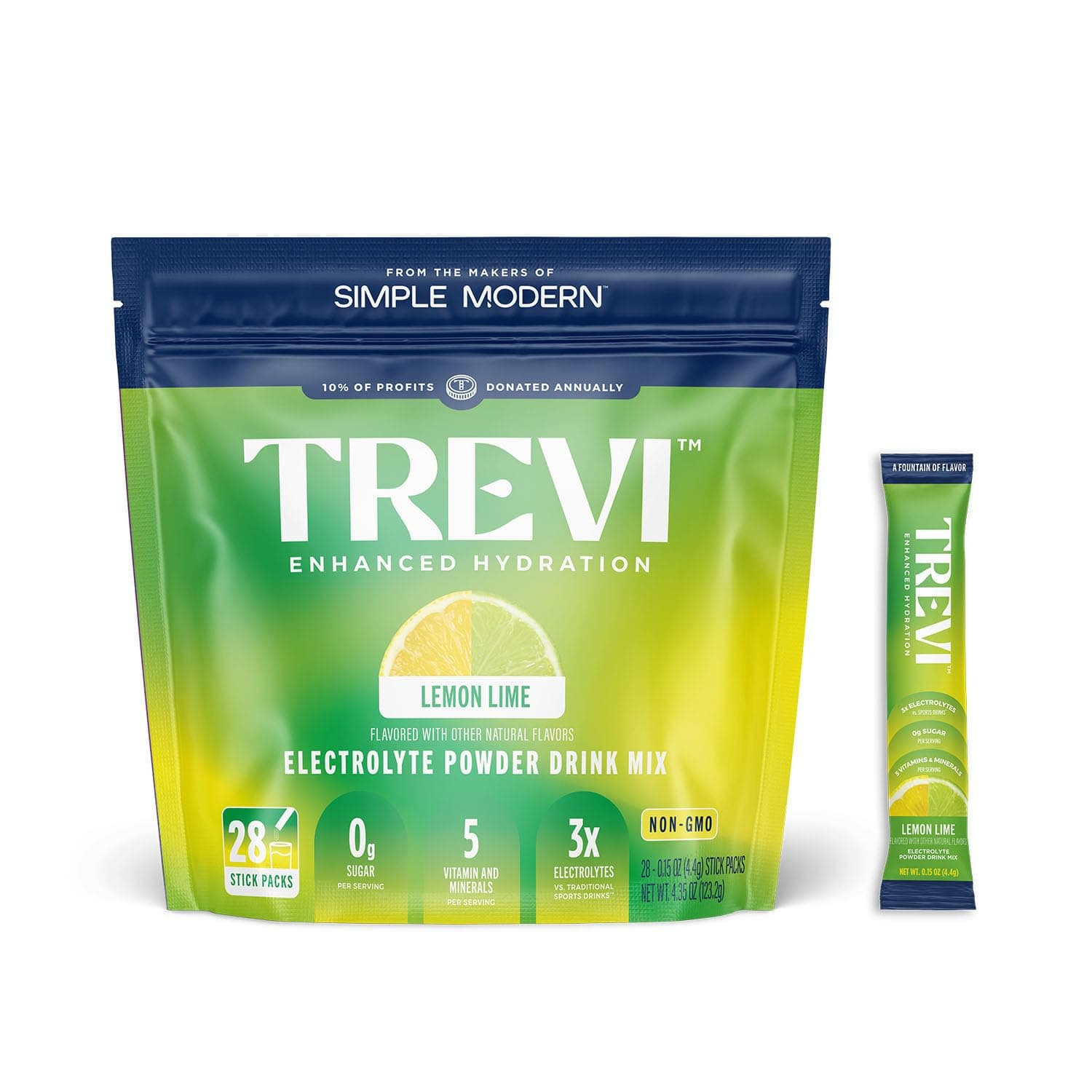 TREVI™ Everyday Sugar Free Electrolytes - Essential Drink Mix Hydration Powder Packets - 28 Count - Lemon Lime