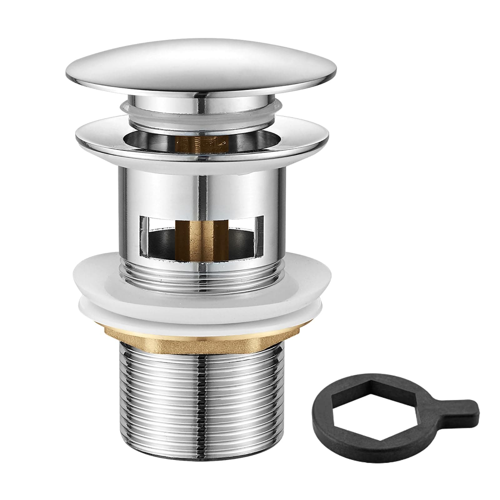 Ibergrif M20502 Pop Up Sink Plug Replacement, Basin Waste, Slotted Click Clack Waste with Overflow, Bathroom Sink Plug, 1/4" BSP, Chrome