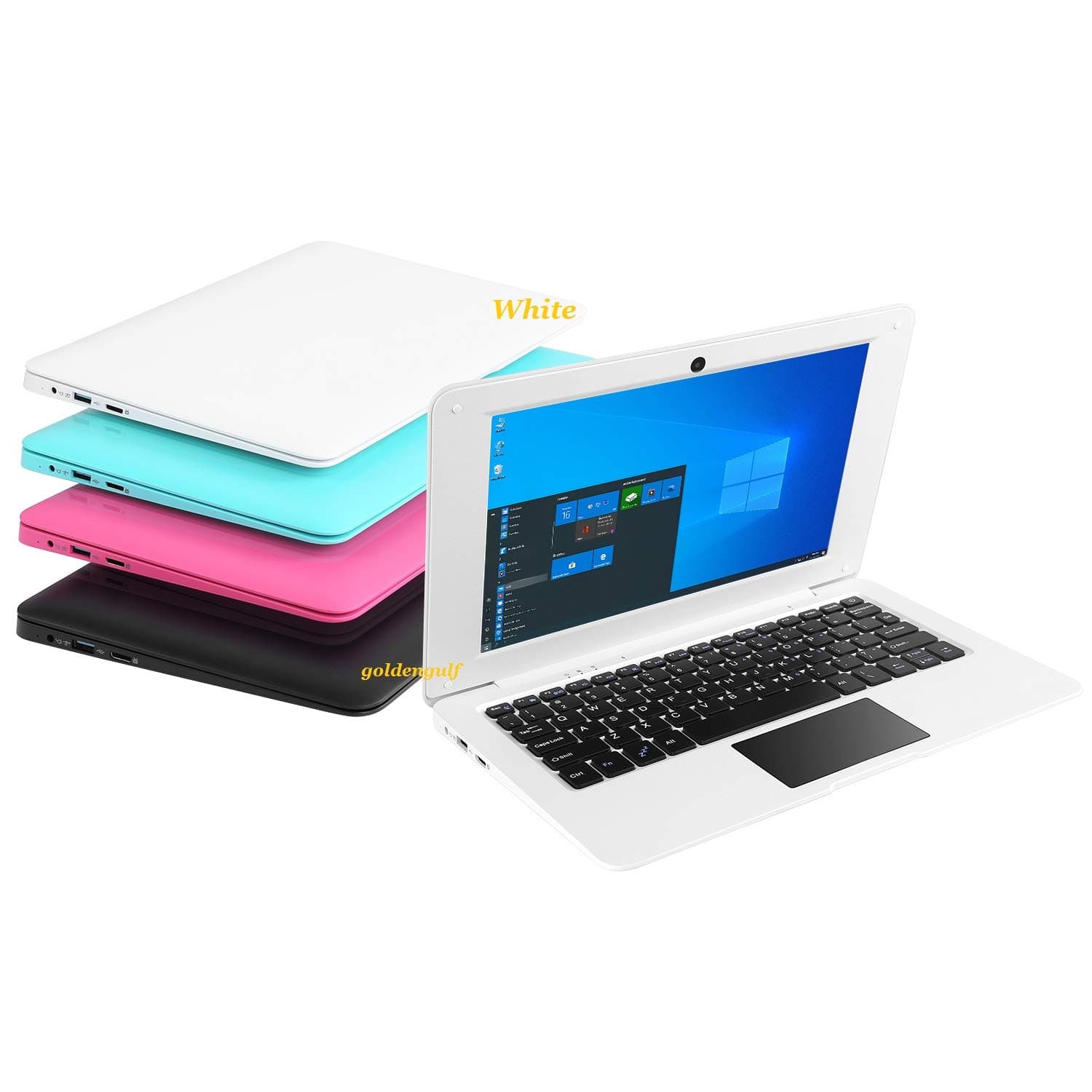 Windows 10 Computer Laptop Mini 10 Inch 32GB Ultra Thin and Light Netbook Quad Core CPU PC HDMI WiFi USB YouTube (White)