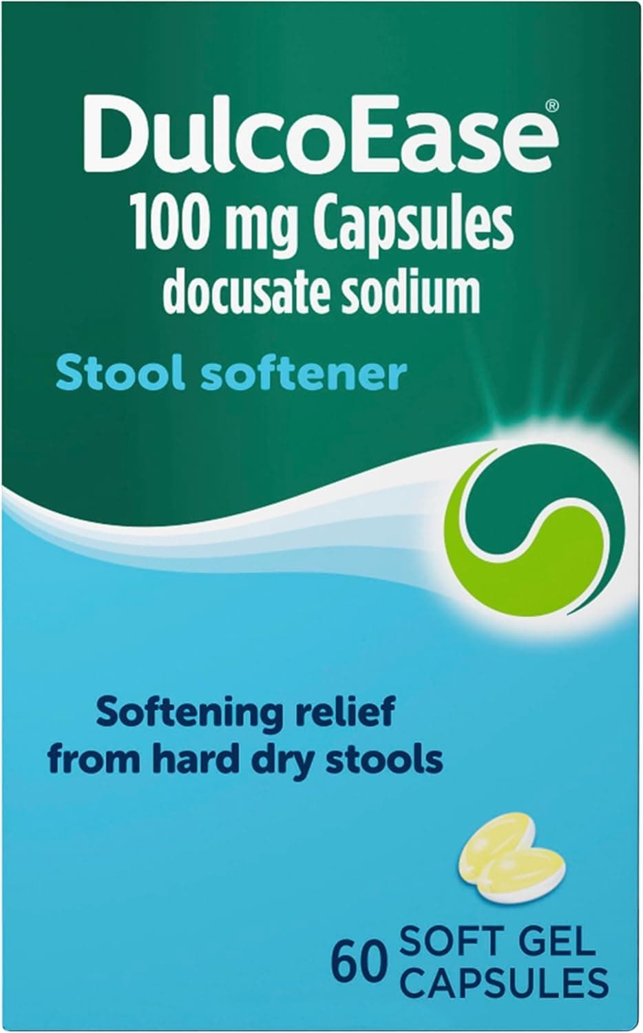 100 mg Docusate Sodium Capsules - Softening Constipation Relief - Pack of 60 Soft Gel Capsules - Stool Softening Laxative