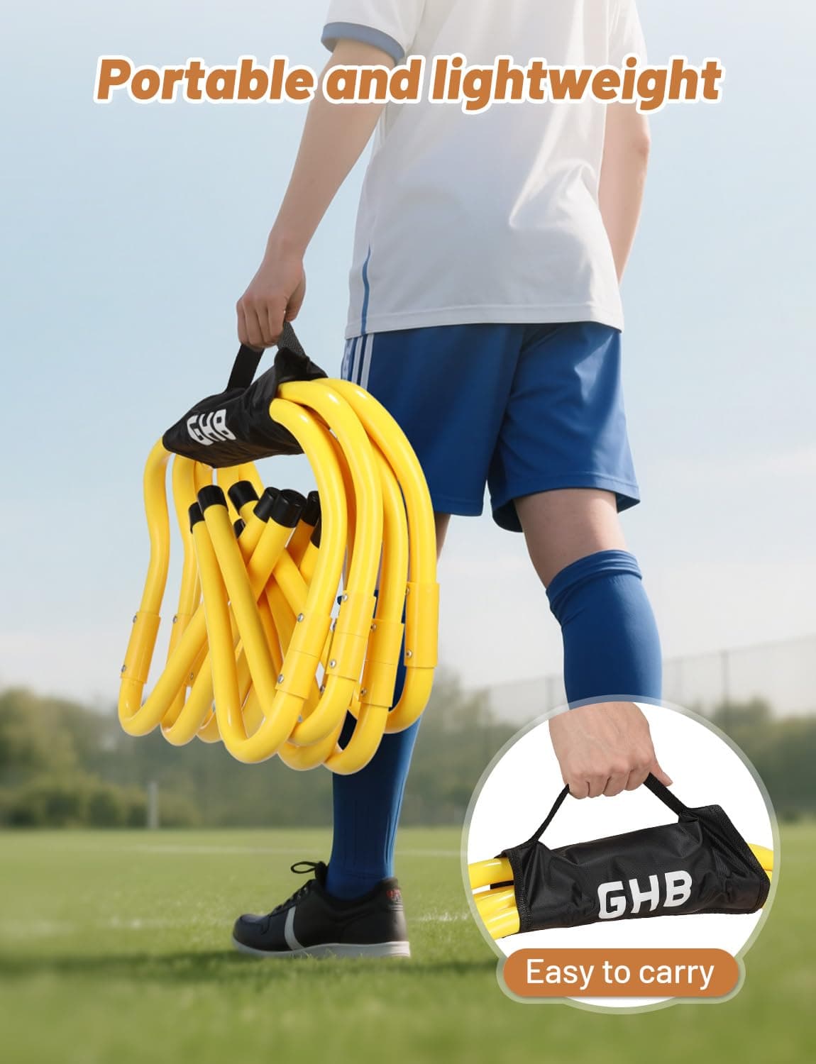 GHB Agility Hurdles 5/6 Pack Foldable Speed Agility Training Hurdles Adjustable Sturdy Hurdles Training Equipment Set with Carry Bag for Amateur, Athletes, Soccer, Basketball