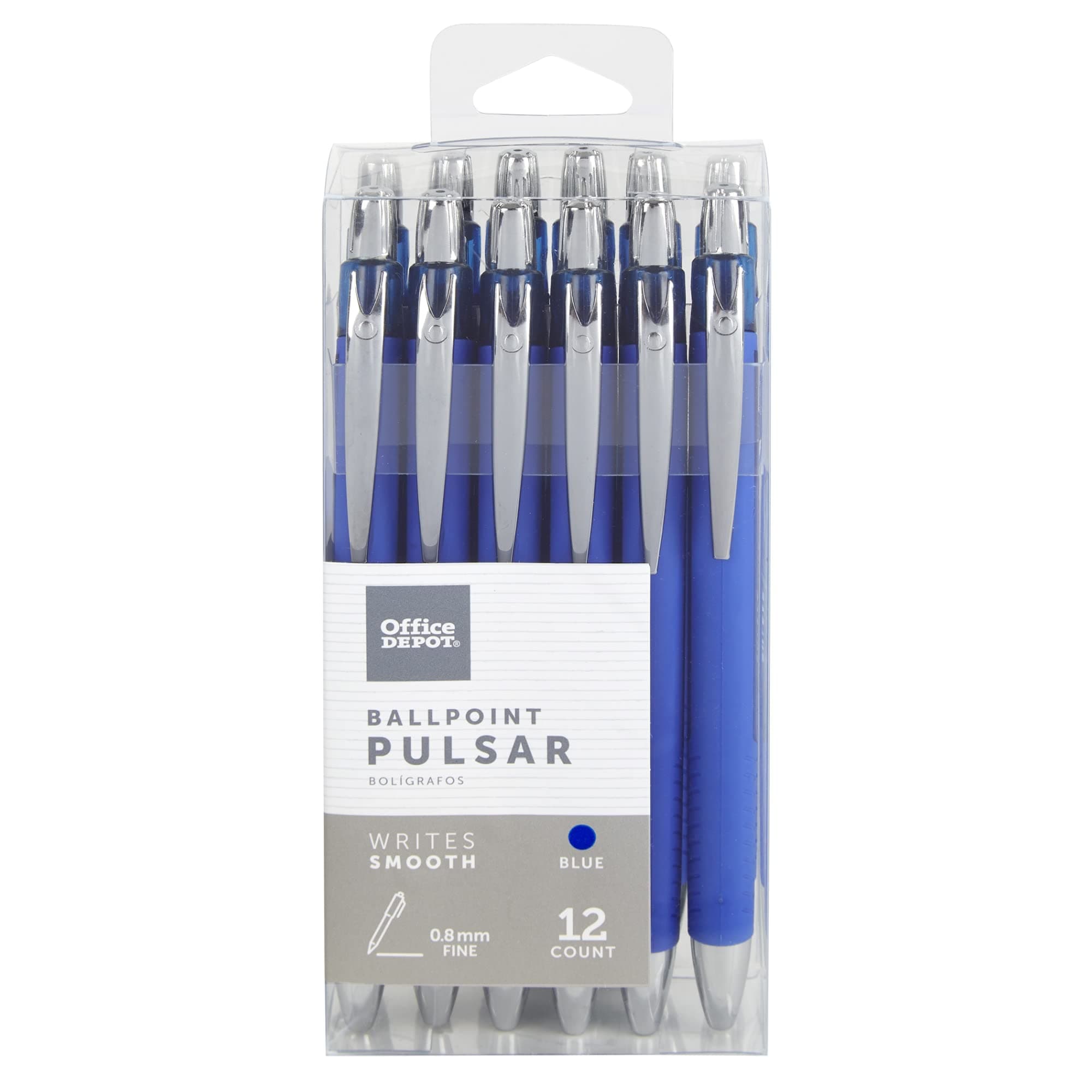 Office DepotPulsar Advanced Ink Ballpoint Pens, Conical/Medium Point, 0.8 mm, Blue Barrels, Blue Ink, Pack Of 12