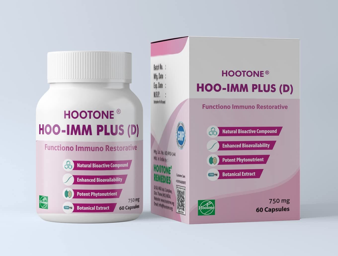 HOO-IMM Plus (D) Capsules - Natural, Non-GMO Immune Support Supplement to Boost CD4 Count - 60 Capsules, 1 HOO-IMM Plus D Per/Serving