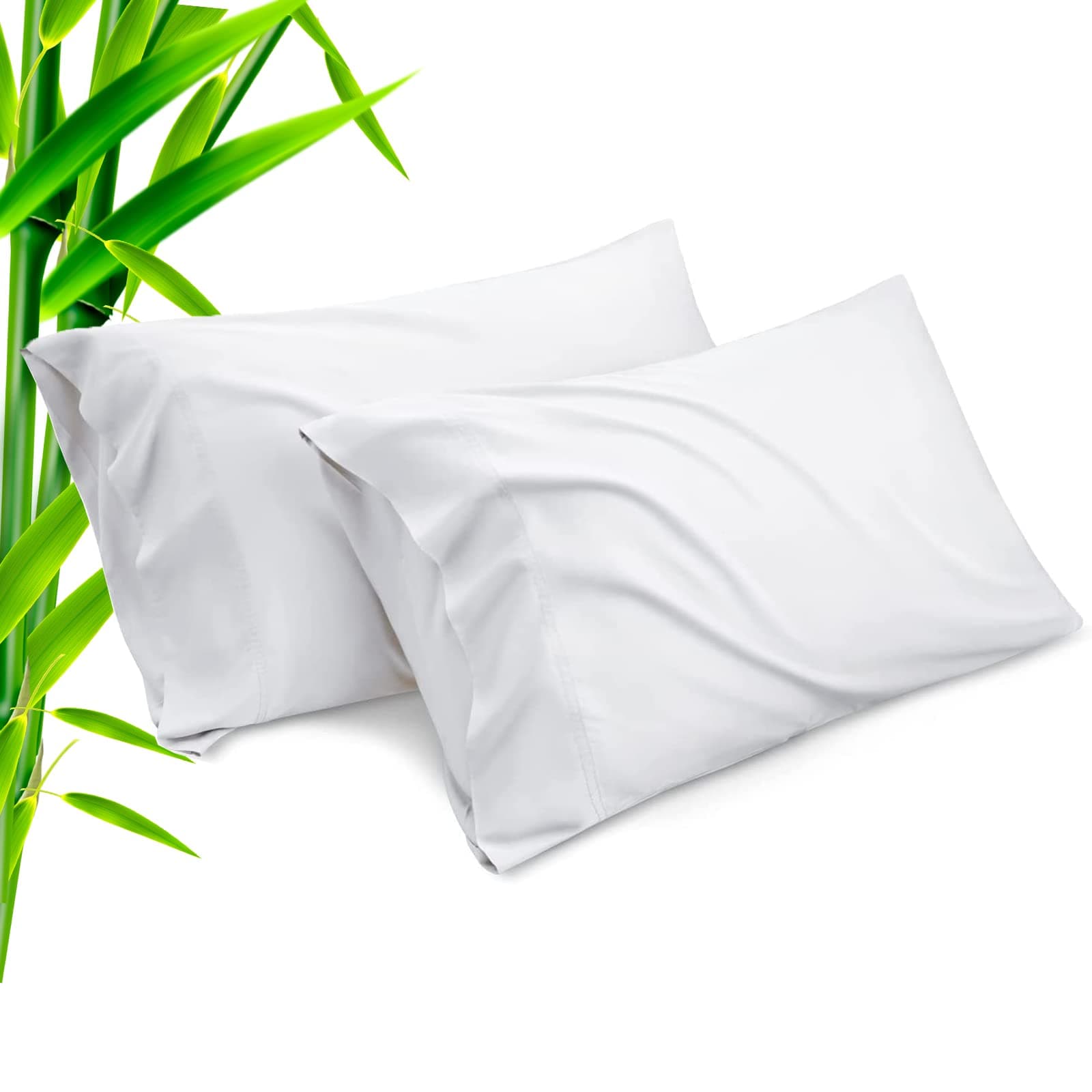 Bamboo Pillow Cases King Size 2 Pack, White Cooling Pillowcases with Envelope Closure, Cool & Breathable Pillow Case for Hot Sleepers and Night Sweats, 20x40 inches