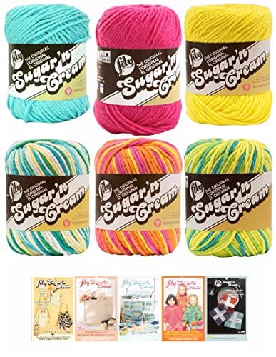 Lily Sugar n' Cream Variety Assortment 6 Pack Bundle 100% Cotton Medium 4 Worsted with 5 Patterns (Multi 5)