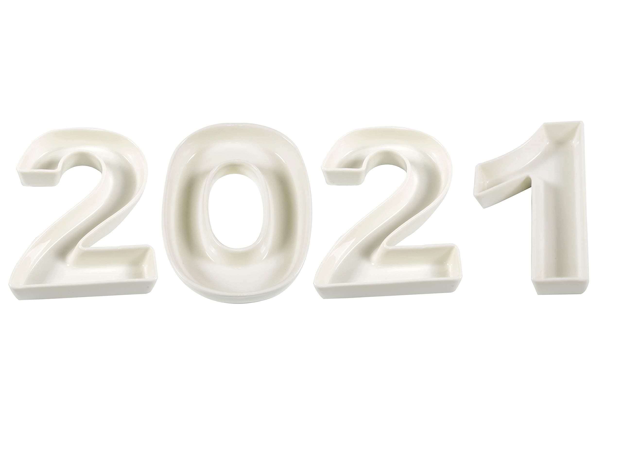 White Ceramic Number Dish for Table Decoration - Number 2021
