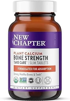 New Chapter Calcium Supplement - Bone Strength Plant-Based USDA Organic Calcium with Magnesium, Vitamin D3+K2, for Bone Health & Joint Mobility, Heart Support, 905 mg dose - 120 Slim Tablets