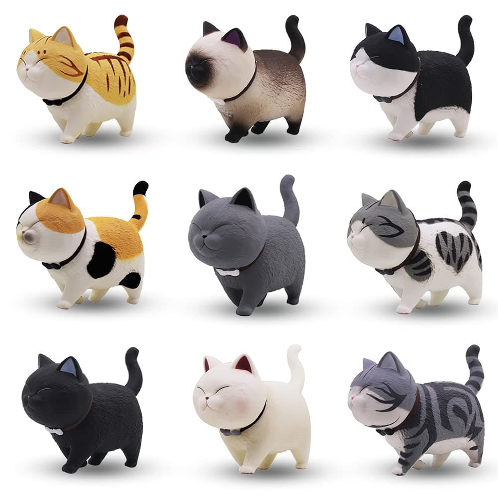 Kayzyue 9 Pcs Cat Figure Miniature Mini Cat Figurines Kitty Figures Toy Set for Crafts，Cake Topper，Easter Eggs，Desk Decoration，Succulent Plant Pot Decoration and Birthday Gift