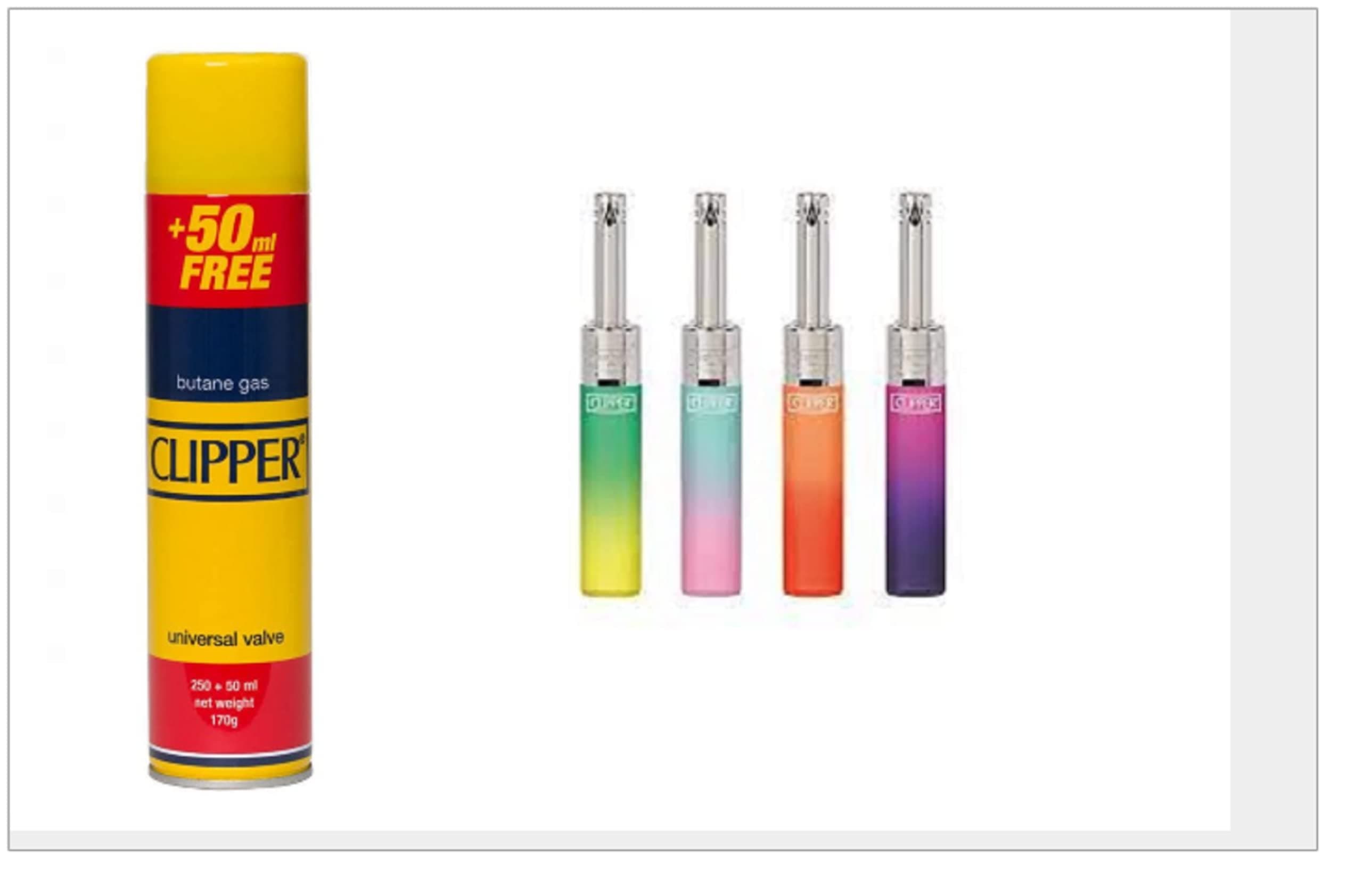 3 X CLIPPER MINI TUBE LIGHTER COLOUR FULL SOFT LIGHTER REFILLABLE LIGHTER TEA BBQ COOKER ASSORTED COLOUR PLUS CLIPPER GAS Universal Lighter Fuel Fluid Refill 300ML X 1 BOTTLE