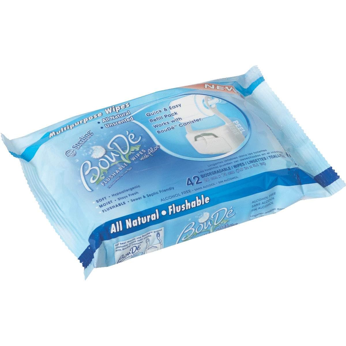 BouDe Flushable Wet Wipes Refill Pack, 42ct