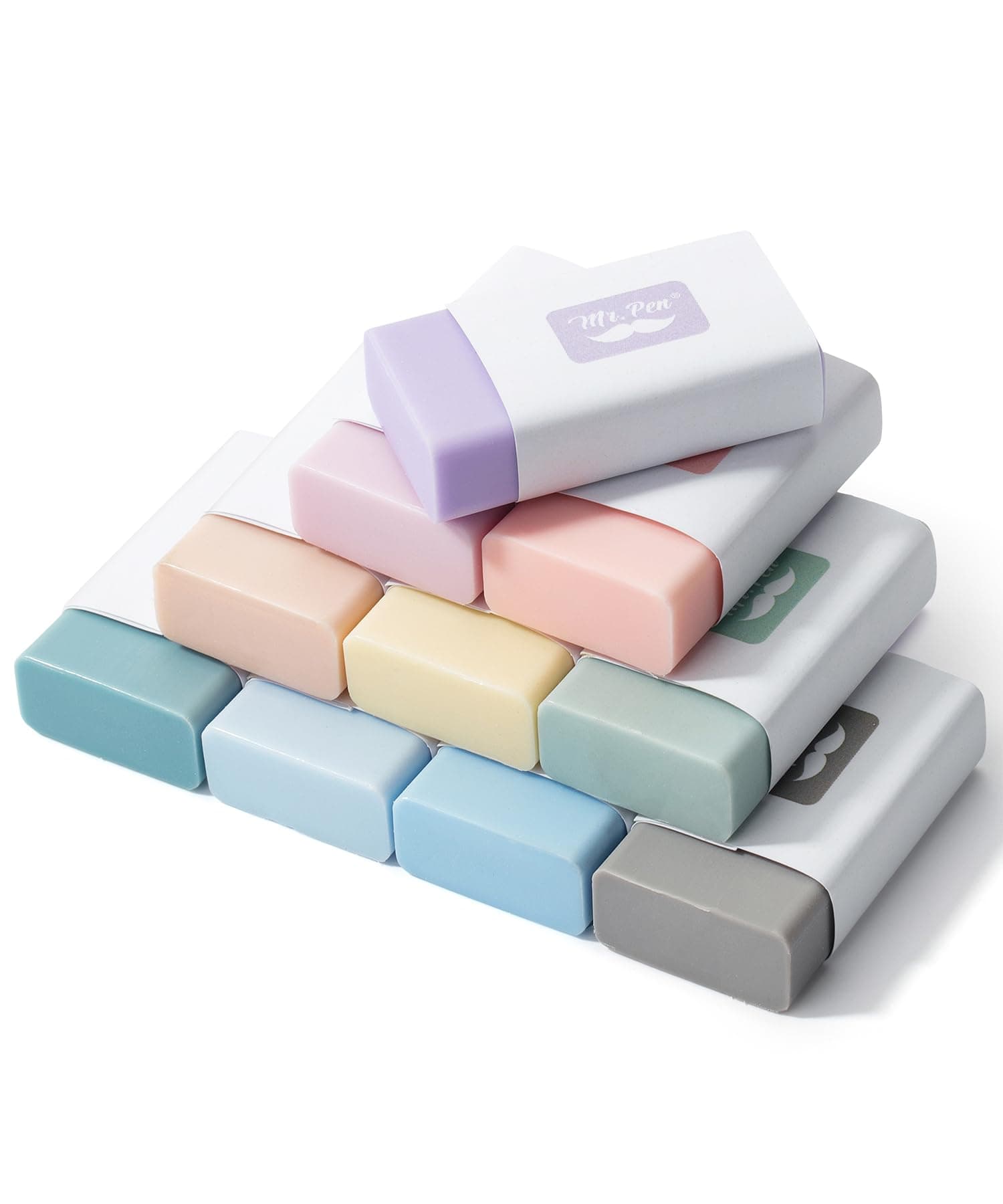 Mr. Pen - Muted Morandi Color Pencil Erasers, 10 Pack, Soft, Non-Toxic, Rectangular, Ideal for Artists, Students & Professionals