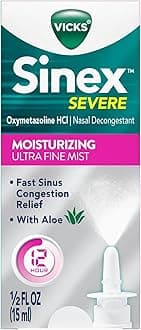 Vicks Sinex Severe Nasal Spray with Moisturizing Ultra Fine Mist, Decongestant for Stuffy Nose Relief from Cold, Allergy, Sinus Pressure - 265 Sprays