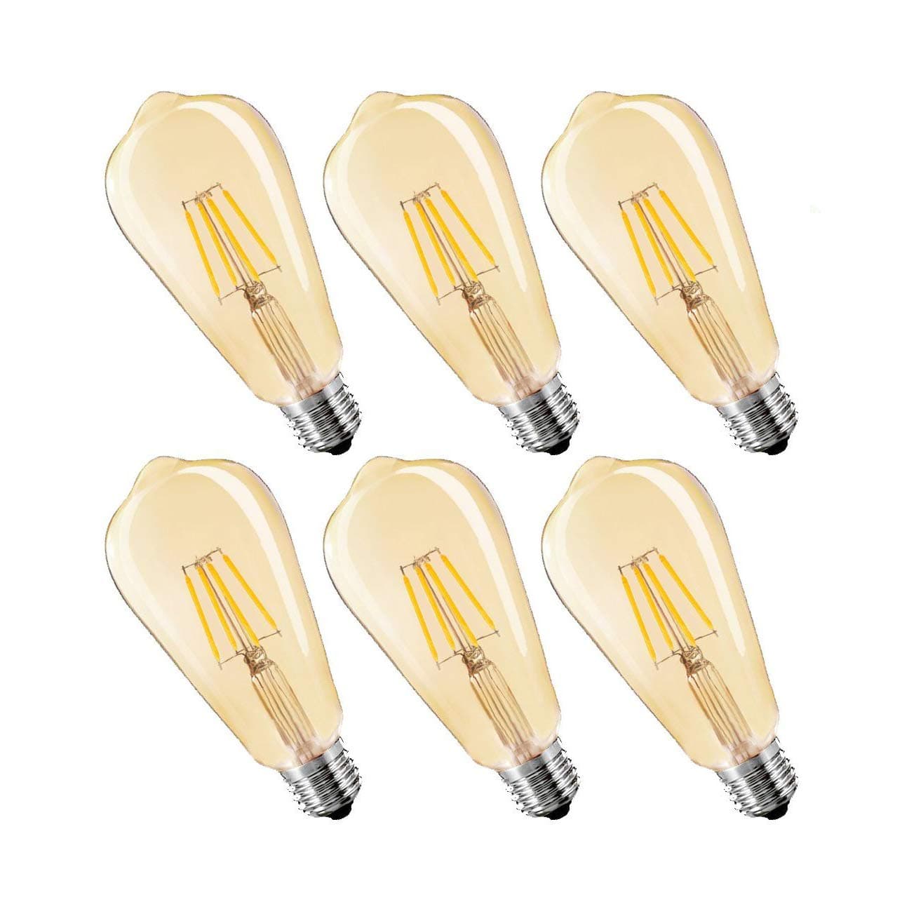 Dimmable Led Bulb, 4w LED Edison Bulb, 4W Vintage LED Filament Light Bulb, St64 Led Bulb,2400-2700K (Amber Glow),e26 /e27 Medium Screw Base, Amber Glass Cover, 6 Pack