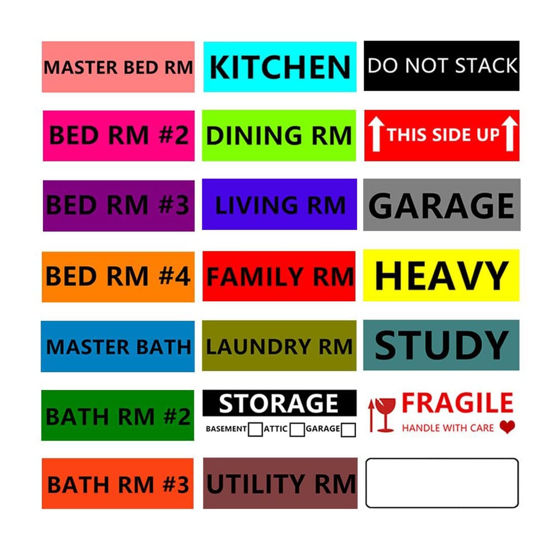 1008 Count Packing Labels for Moving House Essentials, Moving Labels Coloured, 21 Different Stickers - 4 Bedroom, 3 Bathroom, Kitchen Fragile, Blank Space Box Sticker - 4.5x1 Inch Packing Supplies