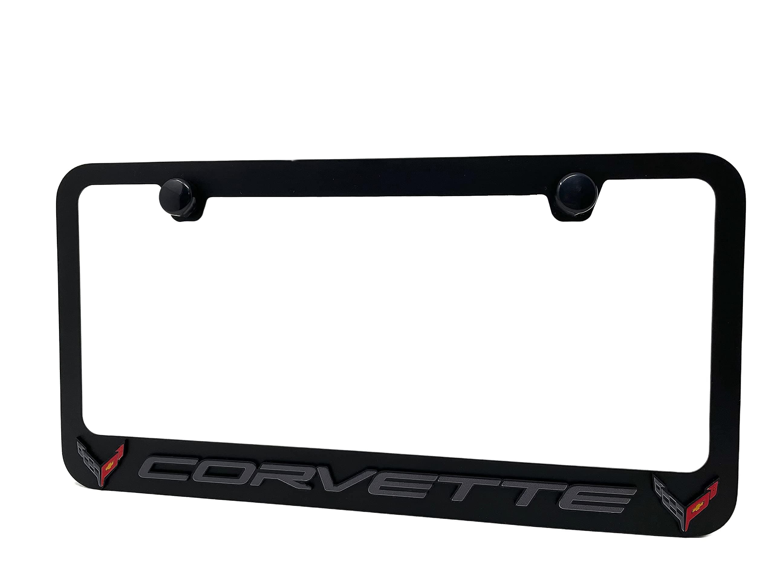 C8 Corvette License Plate Frame - Black with C8 Crossed Flags Logo (Black)