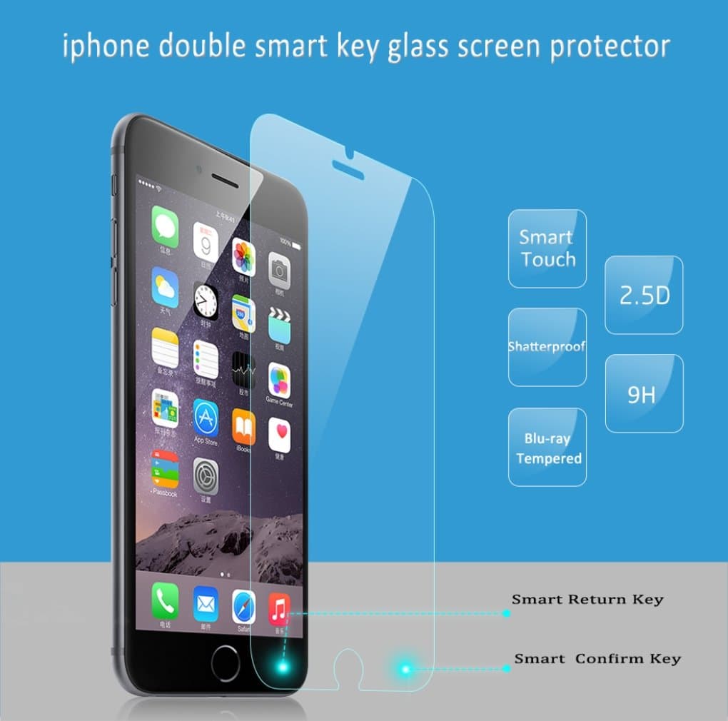 iPhone 6-6S Tempered Glass iPhone Screen Protector with Smart Touch [Return] & [Confirm] Key Relocated to Lower Corner for Single Hand Operation HD Anti-Scratch Anti-Fingerprint