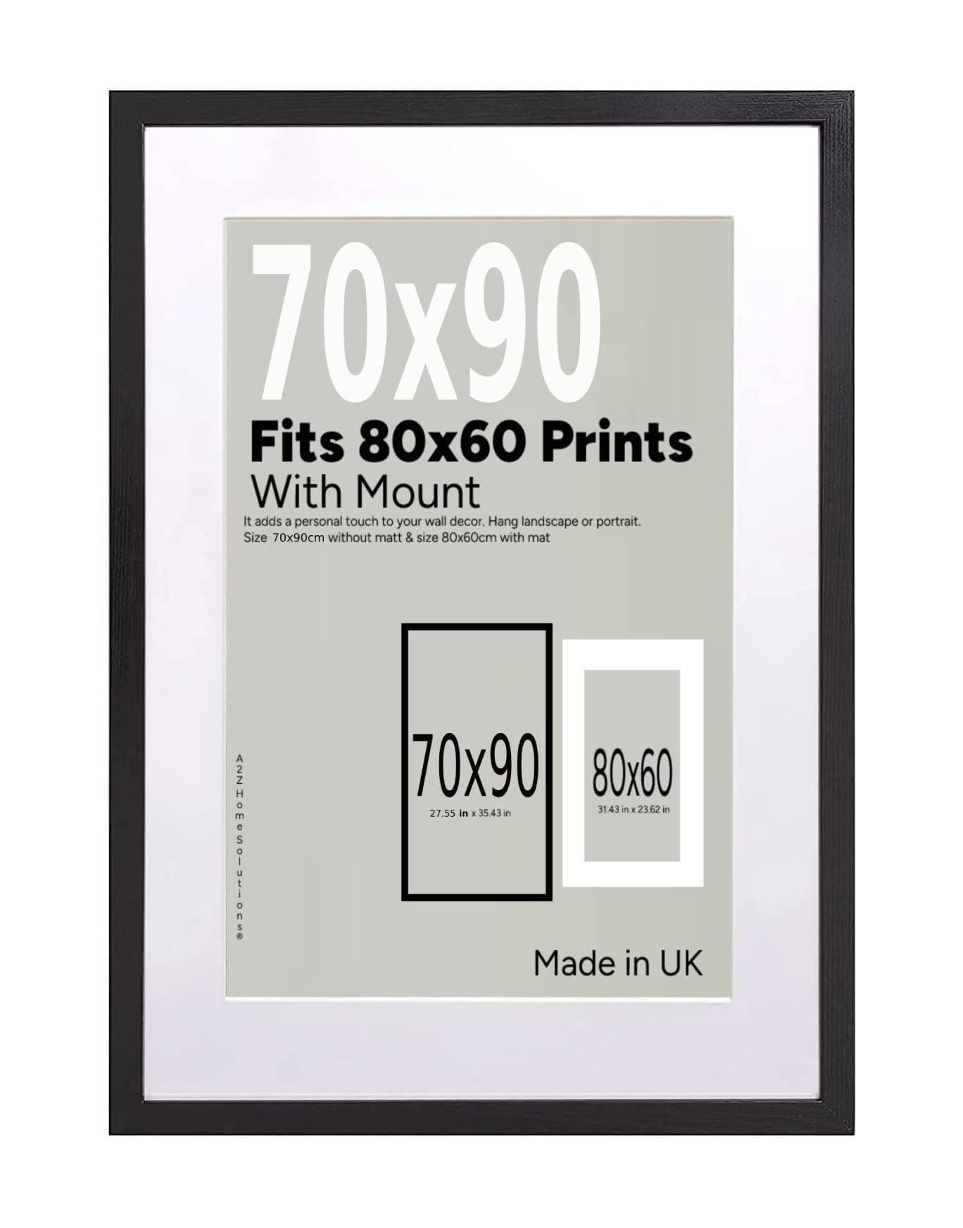 A2Z Home Solutions® Wall Photo Frame Black 70x90 cm Frame With 80x60 cm Mount Picture Poster Print With Clear HD Perspex 30x15 MM Moulding Mounting Hooks MDF Backboard