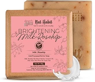 Brightening Milk-Rosehip Bath Soap With Ayurvedic Cold Processed & Vit C For Cleansing, Skin Whitening, Tan Removal & Scar Reduction (125gm)