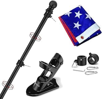 Yeesun Flag Pole for House with 3x5 American Flag, 6 FT Wall Mount with Bracket for Home Porch,Outdoor Deco.Residential or Commerical Tangle Free Flag Pole Kit (Black)