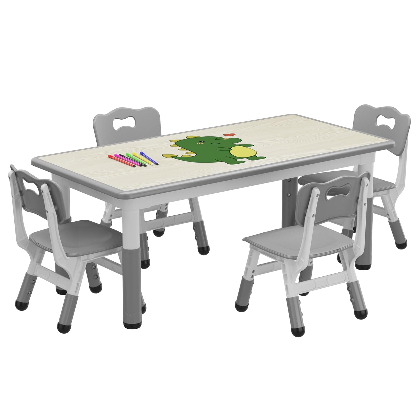 Kids Table and 4 Chairs Set, Height Adjustable Toddler Table and Chairs Set for Ages 2-10, Graffiti Desktop, Non-Slip Legs, Arts & Crafts Table, Children Activity Table for Daycare Classroom Home