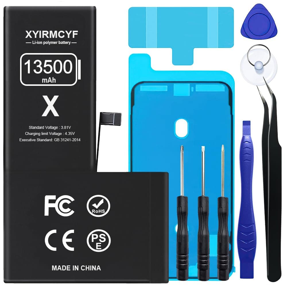 13500mAh Super Capacity Battery Compatible with iPhone X, 0 Cycle Li-Polymer Replacement Battery for iPhone X, with Professional Repair Tool Kit