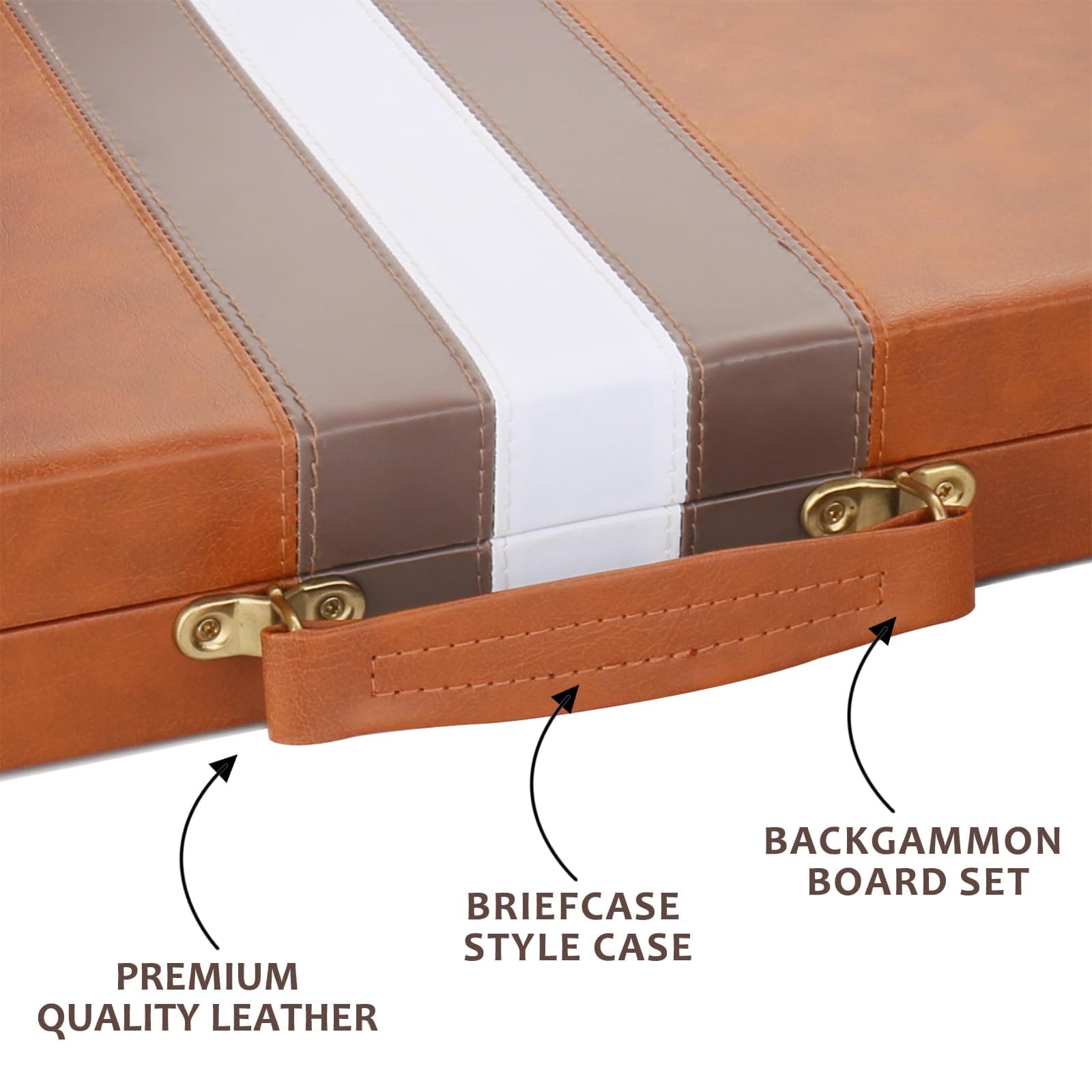 Backgammon Set - Classic Board Game with Premium Leather Case - Portable Travel Strategy Backgammon Game Set for Adults, Kids - Suitable as (15inch, Brown)