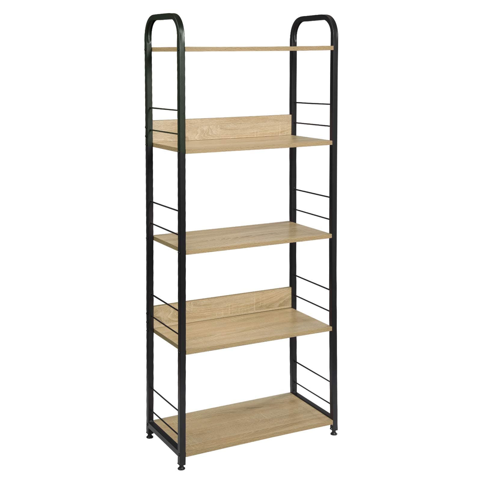 EUGAD Standing Shelf Unit Bookcase Living Room Storage Rack Utility Rack Ladder Shelf Free Standing,Light Oak, 5-Tiers Heavy Duty Shelf,60x30x152cm